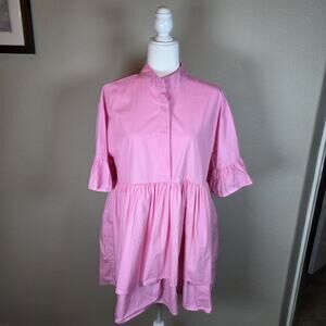 Pink Lalavon‎ Ruffled Button Down Shirt Dress Size Medium M